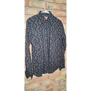 'Vintage Red' mens black/gray "Mudflap Girl" button shirt- velvet- club shirt!